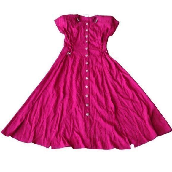 Vintage 1990s Scarlett Button Up Fusia Maxi with Silver Detail - See Measurement - Picture 8 of 16